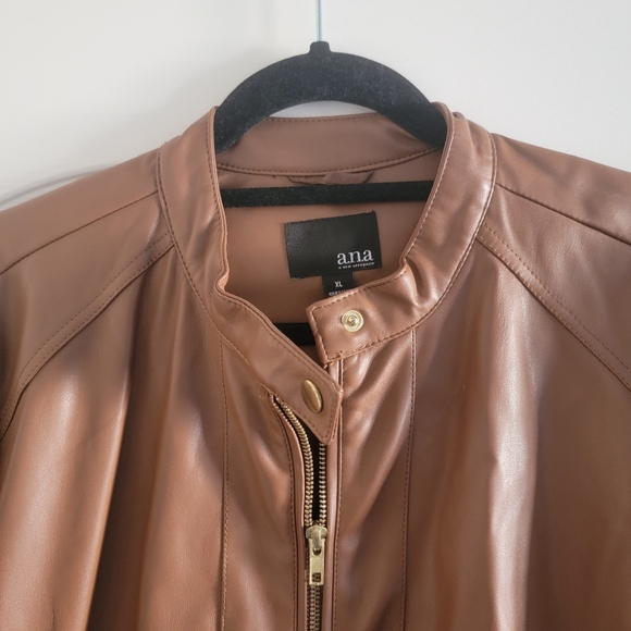 ANA Women's brown faux leather jacket size XL Stretch with pockets Like New - Picture 3 of 7